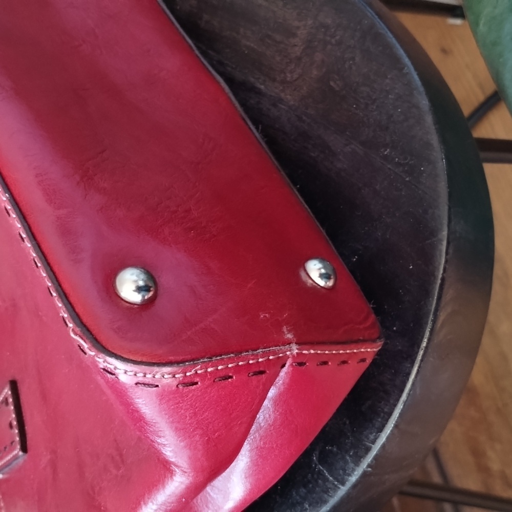 Fossil Red Leather Sedona Saddle Bag Satchel Two Handle Purse - Picture 9 of 13